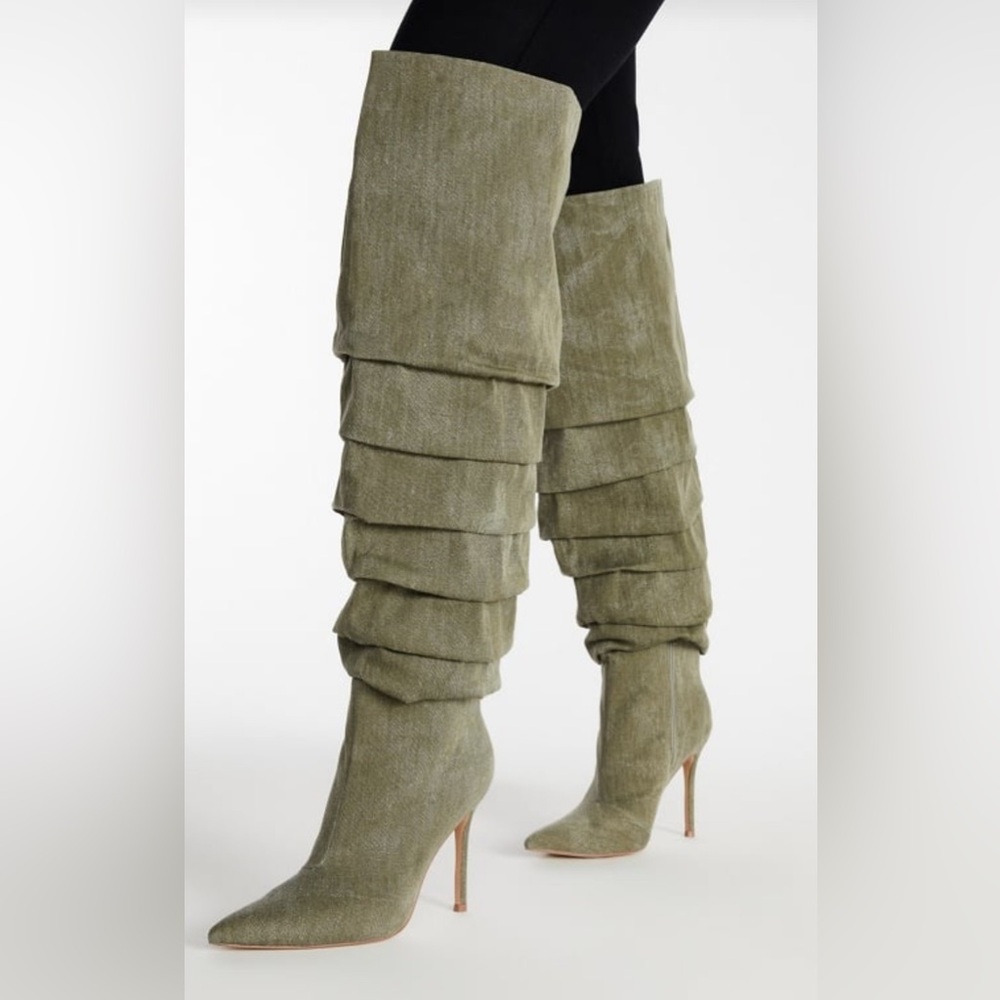 Thigh High Denim Slouchy Boots